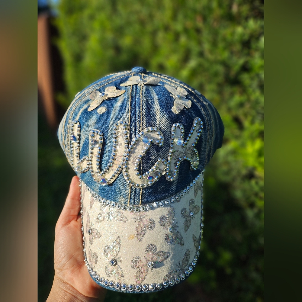 Luck and butterfly blue jean hat
